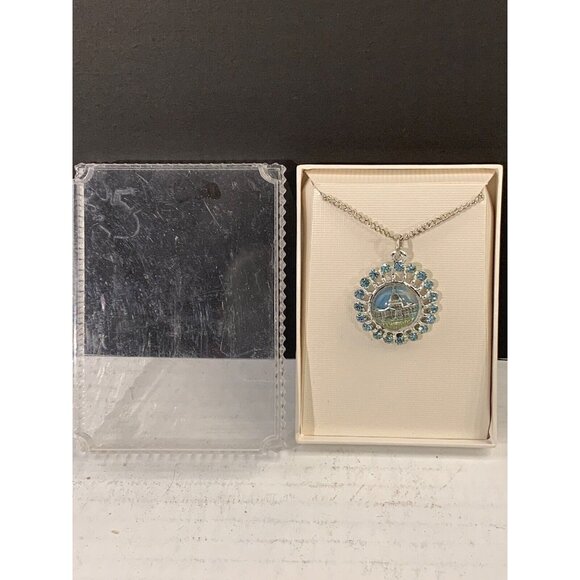 None Jewelry - Silver Tone Curb Chain Necklace & Washington DC Pendant W/Blue Rhinestones (905)